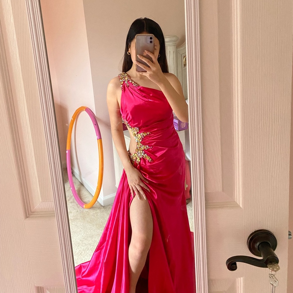 New satin pink prom dress